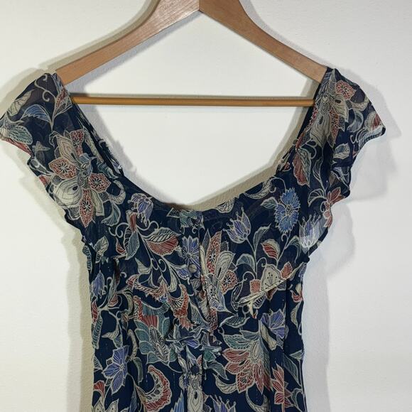 NWT Maeve Mariposa Open Shoulder Ruffled Top Blue Multicolor Sz 2 Anthropologie - Picture 2 of 8